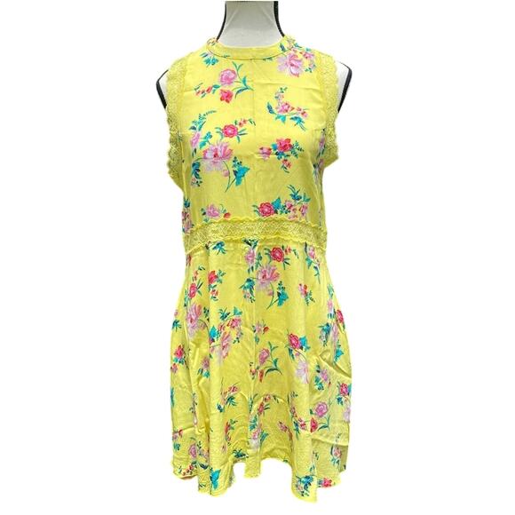 Wonderly Women's Floral Lace Mini Sundress Size Small Yellow Rayon Spring Dress - Picture 1 of 9